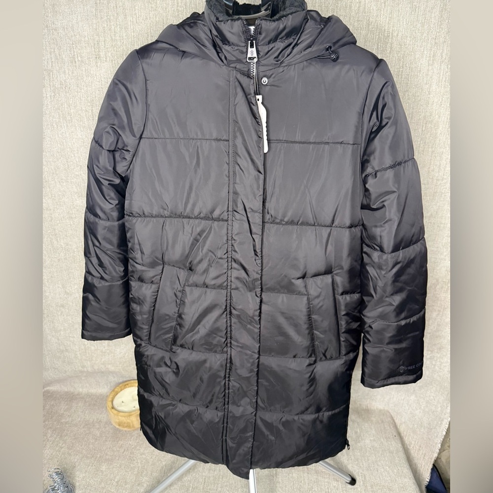 NWT Free Country Women's Black Long Puffer Jacket With Hood XXL & S